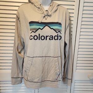 Oura Beige Hoodie with Teal & Navy Mountain Print